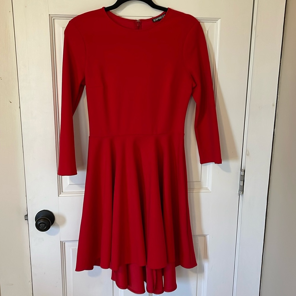Express Hi-lo red asymmetrical dress 3/4 length sleeves Size S